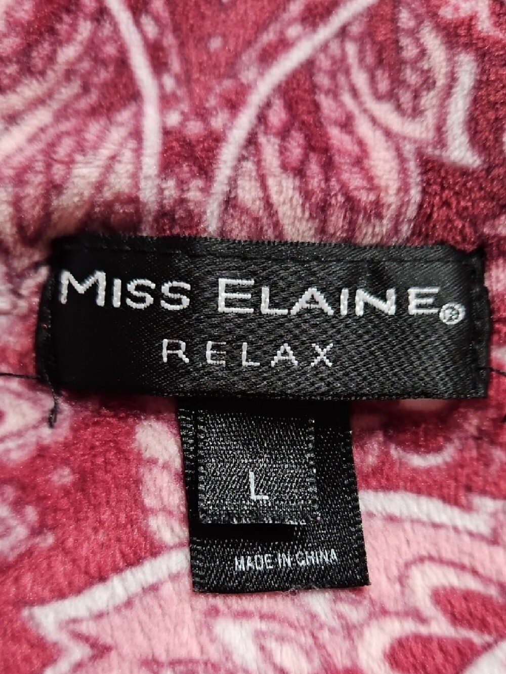 Miss Elaine | Women's Burgundy Pink Paisley Plush Zip-Front Loungewear Robe Sz L - Picture 6 of 7